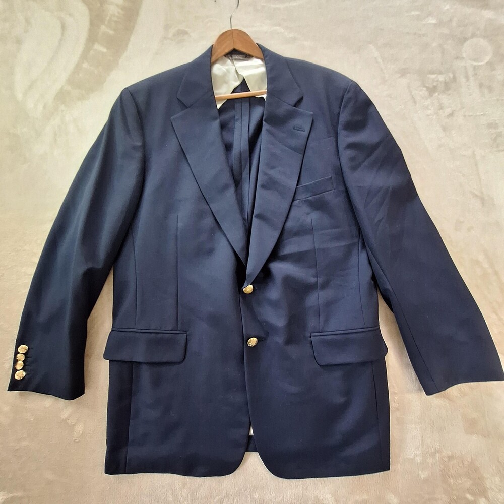 Paul Stuart Blazer Mens 43 Long Navy Blue Wool Gold Button Classic Sport Coat